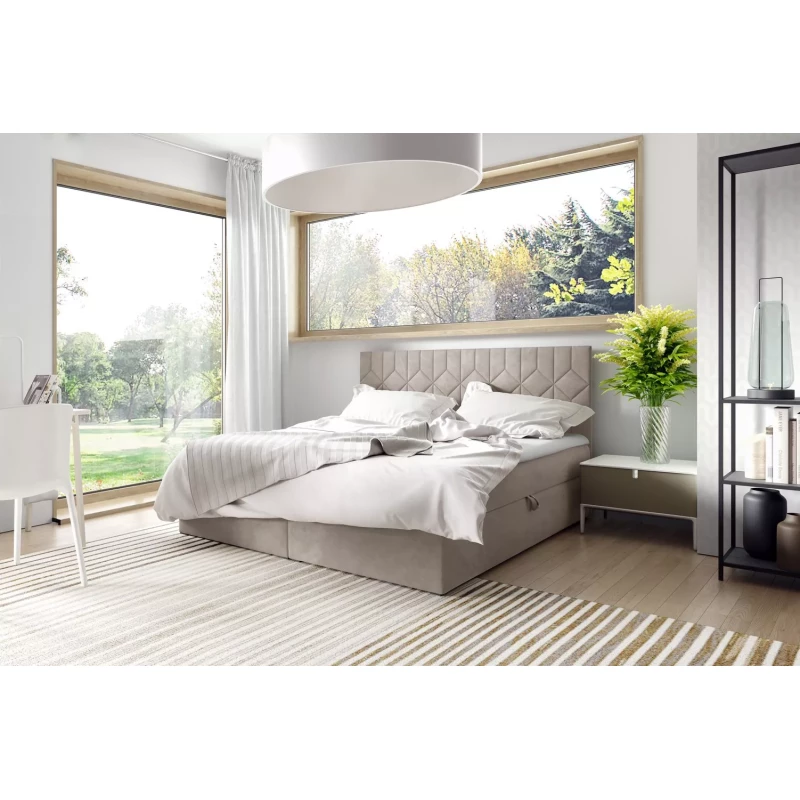 Posteľ boxspring s prešívaným čelom ISAR - 120x220, béžová + topper ZADARMO