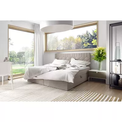 Posteľ boxspring s prešívaným čelom ISAR - 120x220, béžová + topper ZADARMO