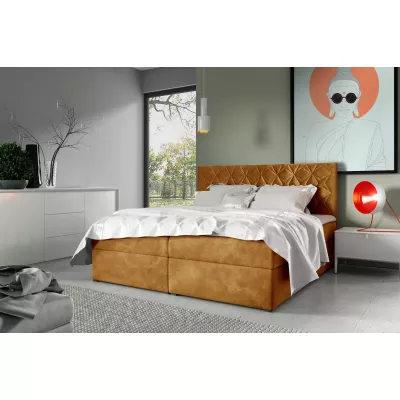 Posteľ boxspring s prešívaným čelom EUGEN - 120x220, žltá + topper ZADARMO
