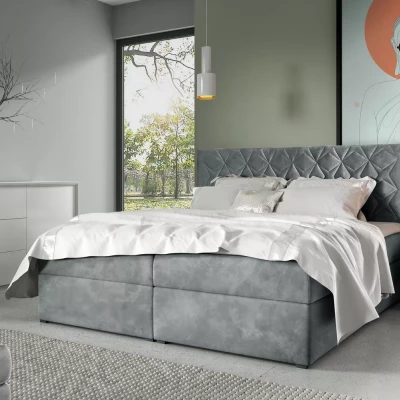 Posteľ boxspring s prešívaným čelom EUGEN - 120x220, šedá + topper ZADARMO