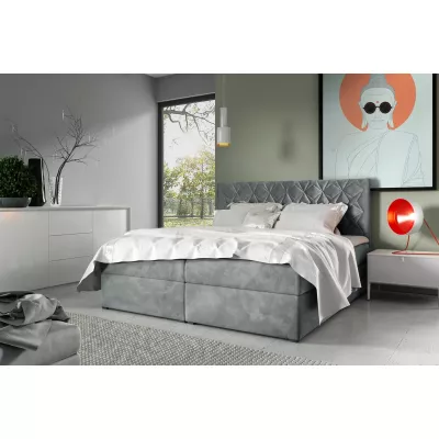 Posteľ boxspring s prešívaným čelom EUGEN - 120x220, šedá + topper ZADARMO