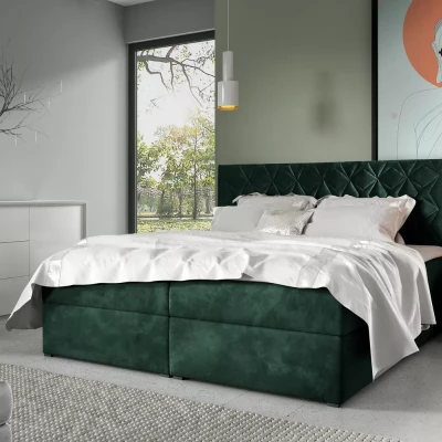 Posteľ boxspring s prešívaným čelom EUGEN - 120x220, zelená + topper ZADARMO