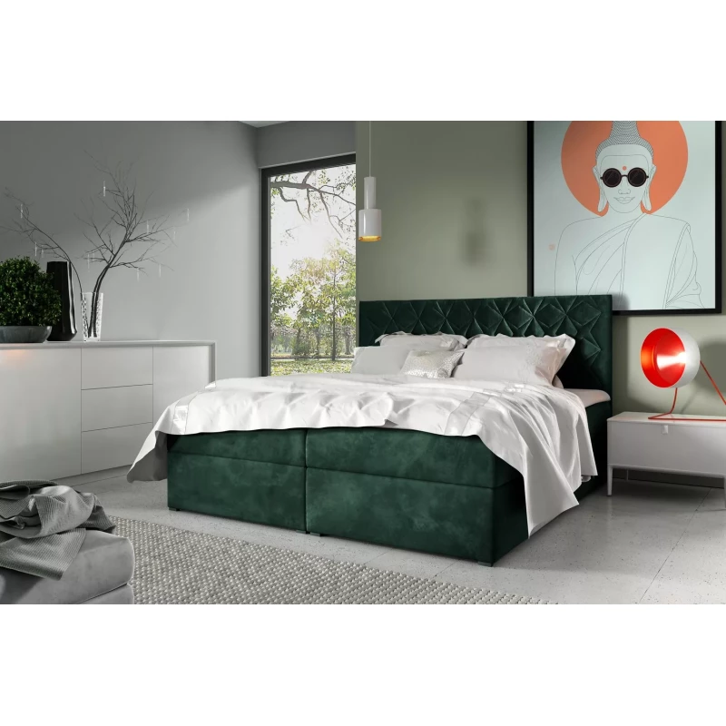 Posteľ boxspring s prešívaným čelom EUGEN - 120x220, zelená + topper ZADARMO