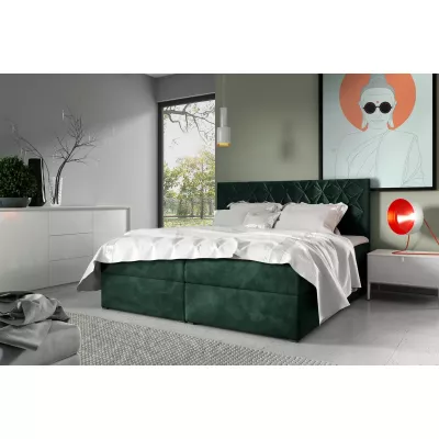 Posteľ boxspring s prešívaným čelom EUGEN - 120x220, zelená + topper ZADARMO