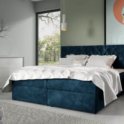 Posteľ boxspring s prešívaným čelom EUGEN - 120x220, modrá + topper ZADARMO