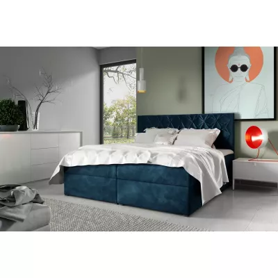 Posteľ boxspring s prešívaným čelom EUGEN - 120x220, modrá + topper ZADARMO