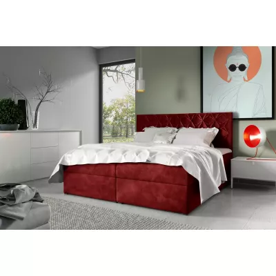 Posteľ boxspring s prešívaným čelom EUGEN - 120x220, červená + topper ZADARMO