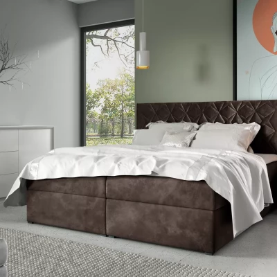 Posteľ boxspring s prešívaným čelom EUGEN - 120x220, hnedá 1+ topper ZADARMO