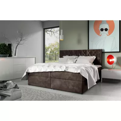 Posteľ boxspring s prešívaným čelom EUGEN - 120x220, hnedá 1+ topper ZADARMO