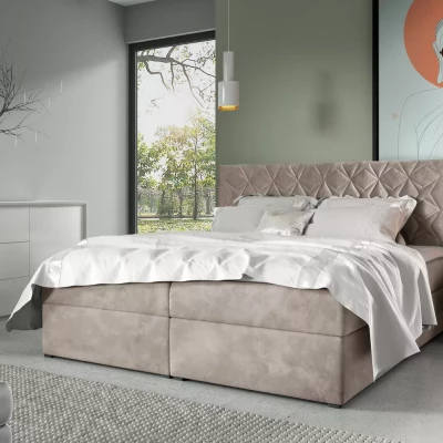 Posteľ boxspring s prešívaným čelom EUGEN - 120x220, béžová + topper ZADARMO