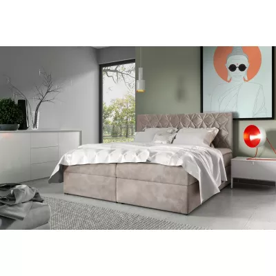 Posteľ boxspring s prešívaným čelom EUGEN - 120x220, béžová + topper ZADARMO