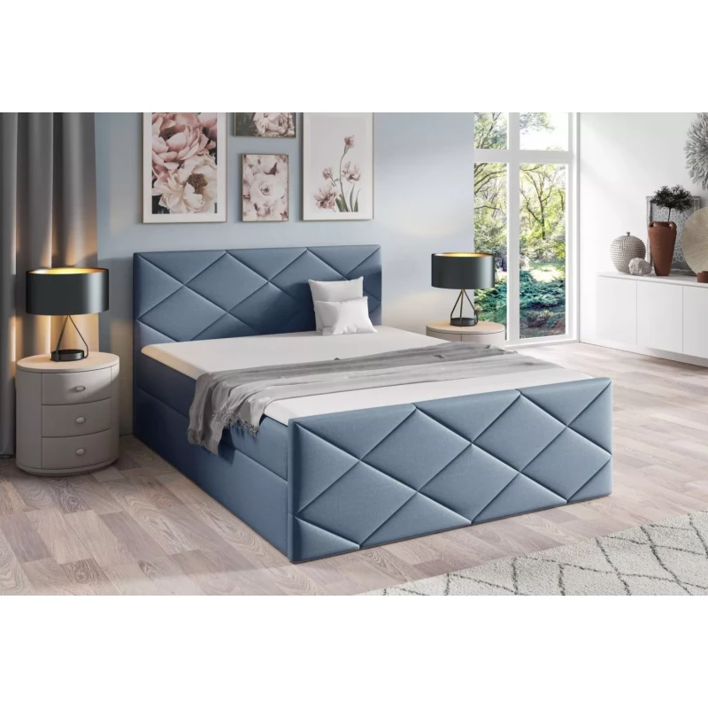 Posteľ s matracom a roštom HALKA - 180x220, šedomodrá 1 + topper ZADARMO