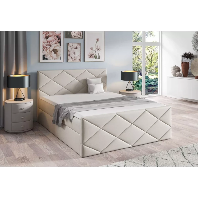 Posteľ s matracom a roštom HALKA - 160x220, béžová 1+ topper ZADARMO