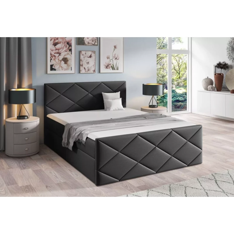 Posteľ s matracom a roštom HALKA - 120x220, čierna + topper ZADARMO