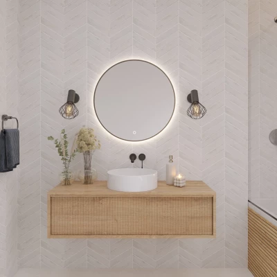 Okrúhle zrkadlo MARLO s LED osvetlením - čierne