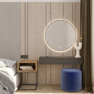 Okrúhle zrkadlo MARLO s LED osvetlením - čierne