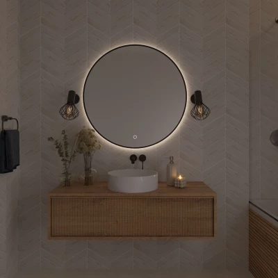 Okrúhle zrkadlo MARLO s LED osvetlením - čierne