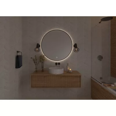 Okrúhle zrkadlo MARLO s LED osvetlením - čierne