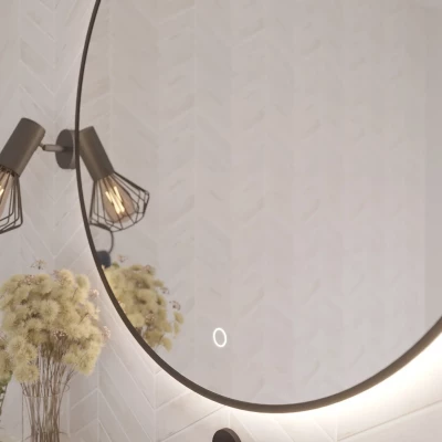 Okrúhle zrkadlo MARLO s LED osvetlením - čierne