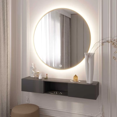 Okrúhle zrkadlo SOL s LED osvetlením - zlaté
