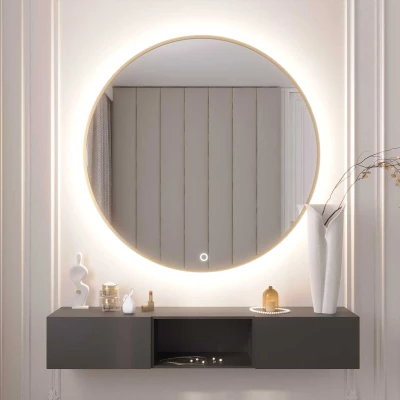 Okrúhle zrkadlo SOL s LED osvetlením - zlaté
