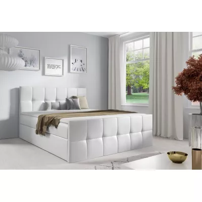 Manželská posteľ CHLOE - 200x220, biela eko koža + topper ZADARMO