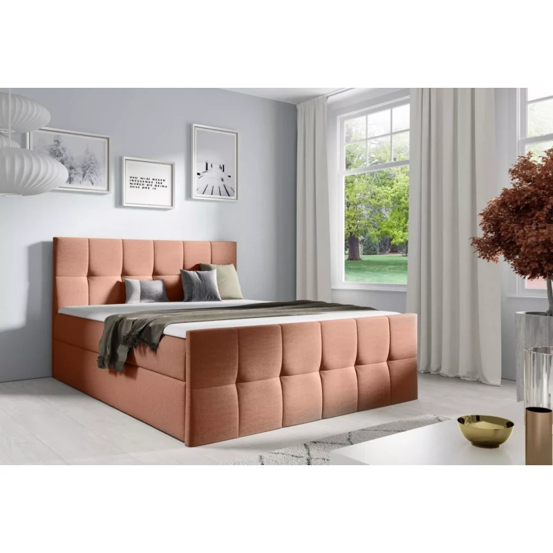 Manželská posteľ CHLOE - 160x220, lososová + topper ZADARMO