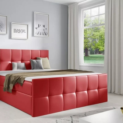 Manželská posteľ CHLOE - 140x220, červená eko koža + topper ZADARMO