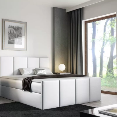 Posteľ s matracom a roštom LOLA - 200x220, biela eko koža + topper ZADARMO