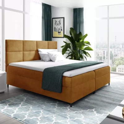 Posteľ boxspring s úložným priestorom BRIGITA - 140x220, žltá + topper ZADARMO