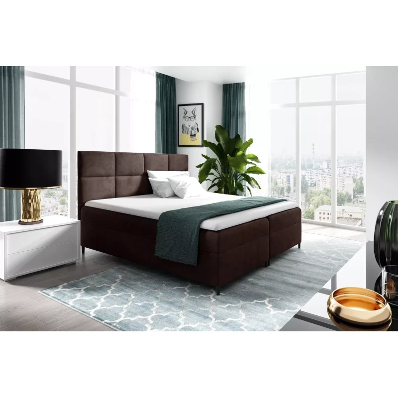 Posteľ boxspring s úložným priestorom BRIGITA - 140x220, hnedá 1+ topper ZADARMO