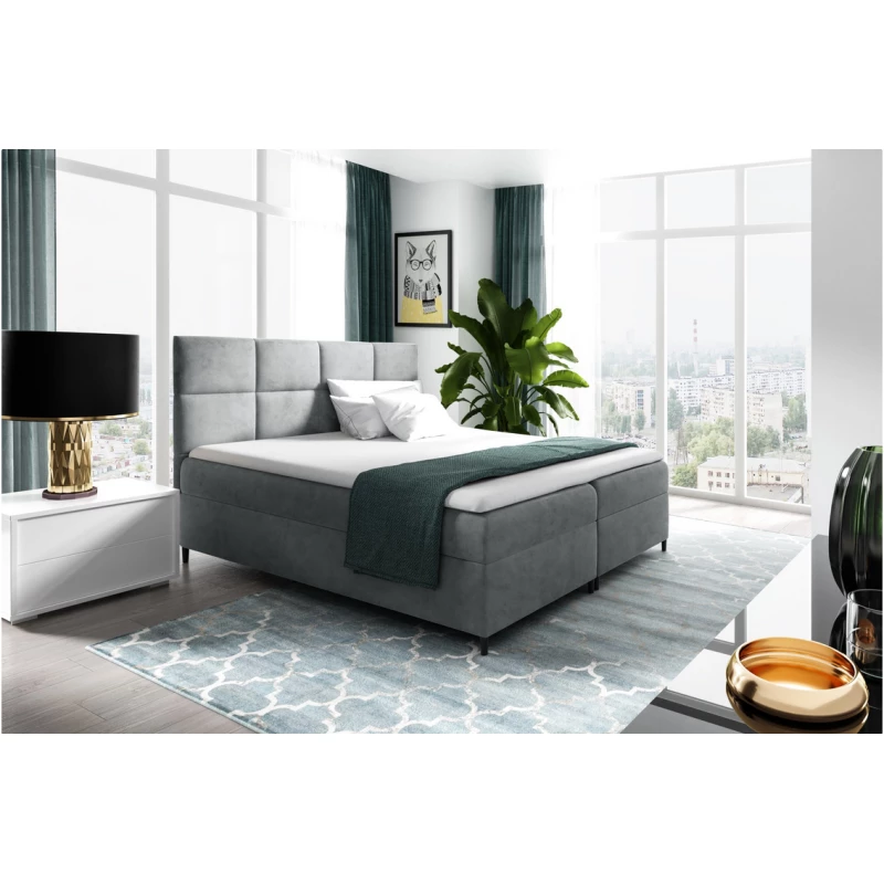 Posteľ boxspring s úložným priestorom BRIGITA - 120x220, šedá + topper ZADARMO