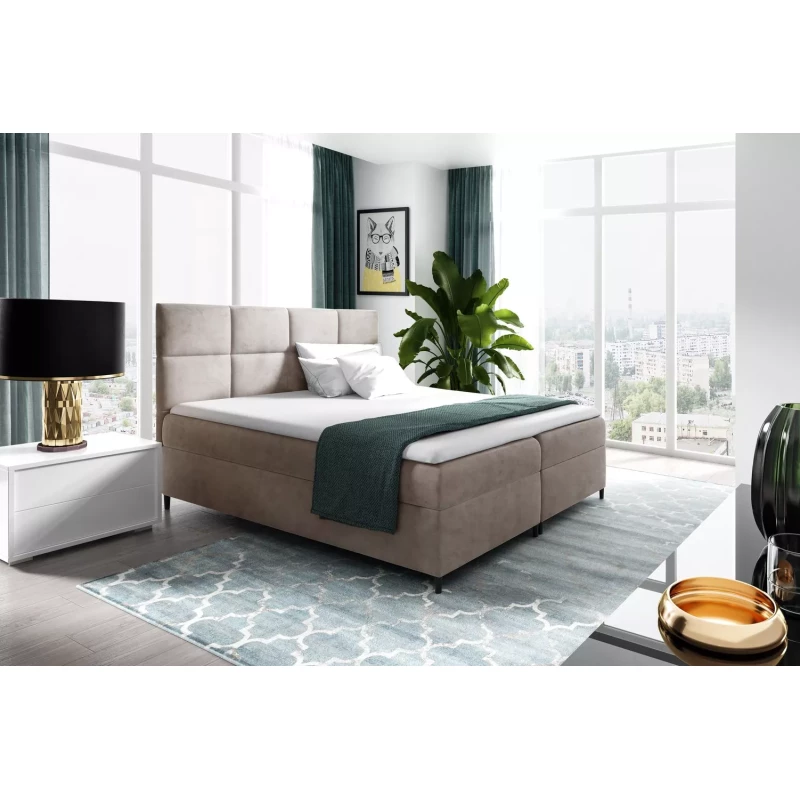 Posteľ boxspring s úložným priestorom BRIGITA - 120x220, béžová + topper ZADARMO