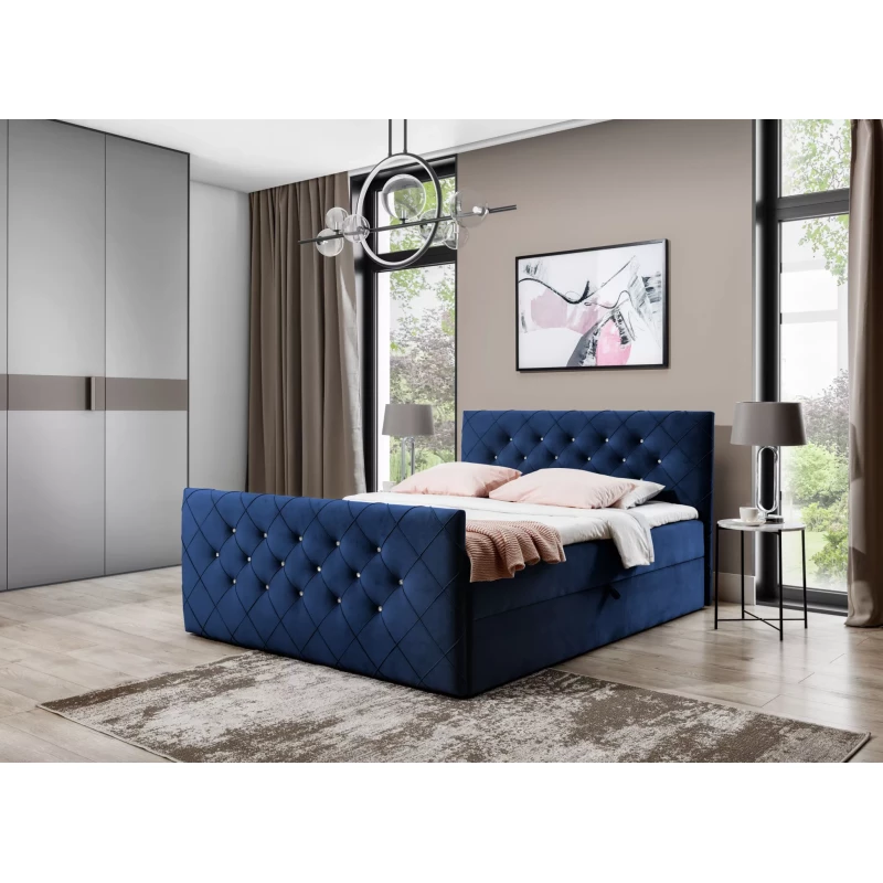 Boxspringová posteľ LENKA - 120x220, modrá + topper ZADARMO