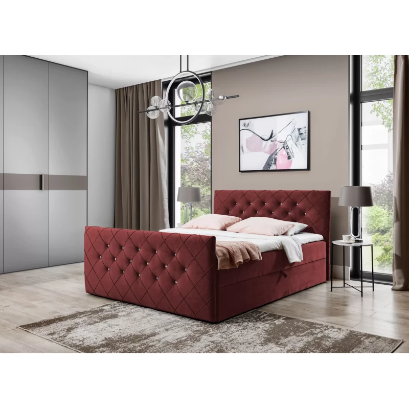 Boxspringová posteľ LENKA - 120x220, bordová + topper ZADARMO