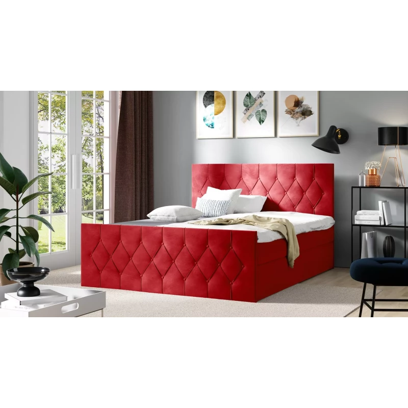 Čalúnená posteľ TIBOR LUX - 120x220, červená + topper ZADARMO