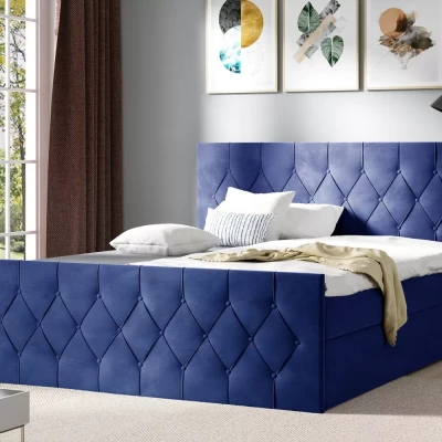 Čalúnená posteľ TIBOR LUX - 120x220, modrá + topper ZADARMO