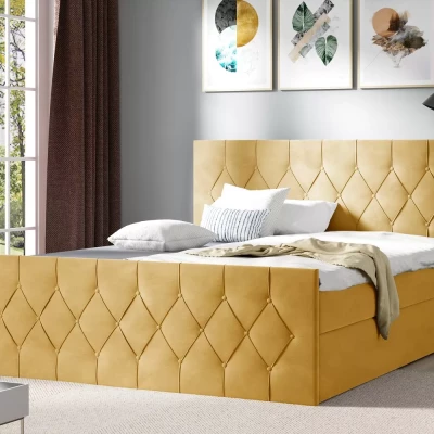 Čalúnená posteľ TIBOR LUX - 120x220, žltá + topper ZADARMO