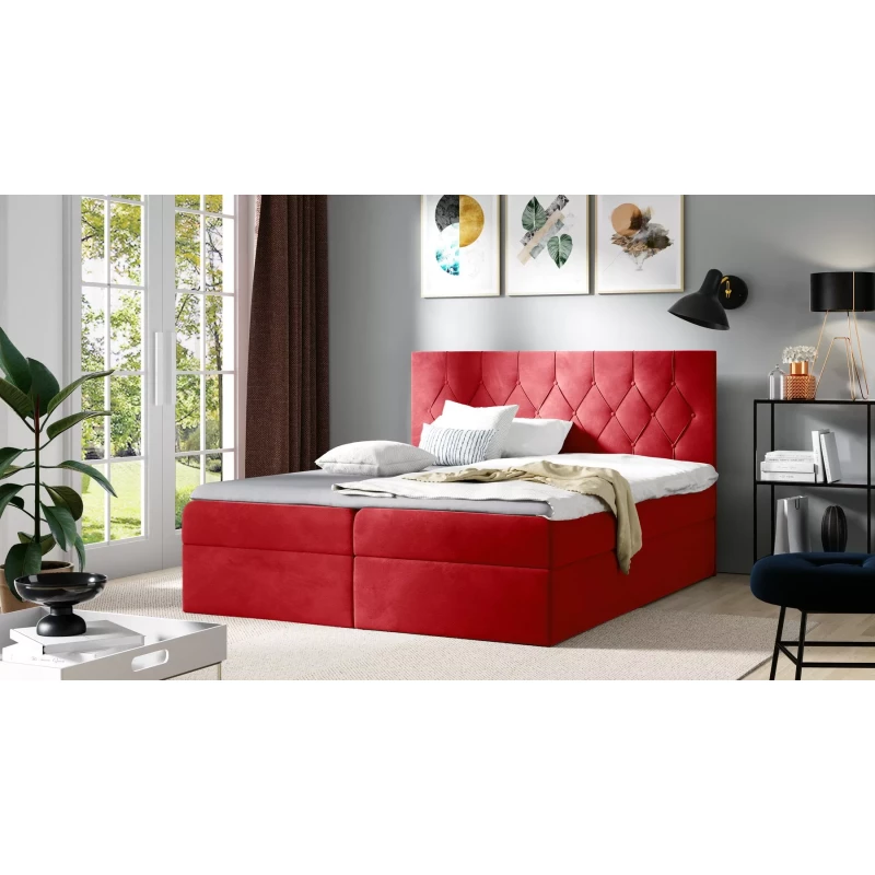Posteľ boxspring TIBOR - 120x220, červená + topper ZADARMO