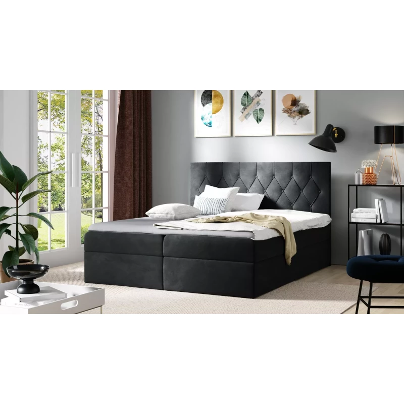 Posteľ boxspring TIBOR - 120x220, čierna + topper ZADARMO