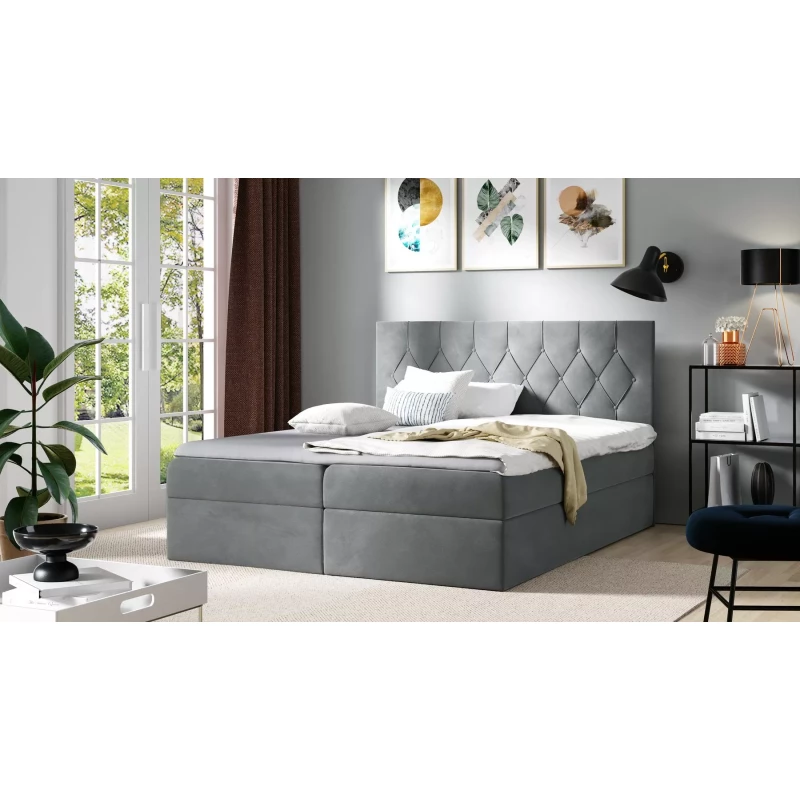 Posteľ boxspring TIBOR - 120x220, šedá + topper ZADARMO