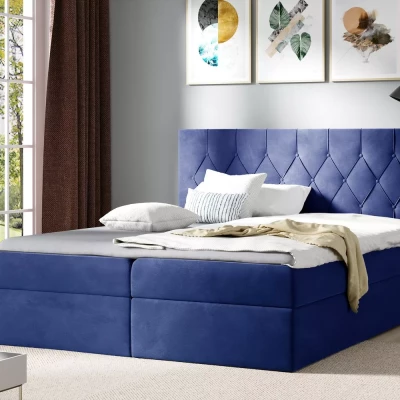 Posteľ boxspring TIBOR - 120x220, modrá + topper ZADARMO