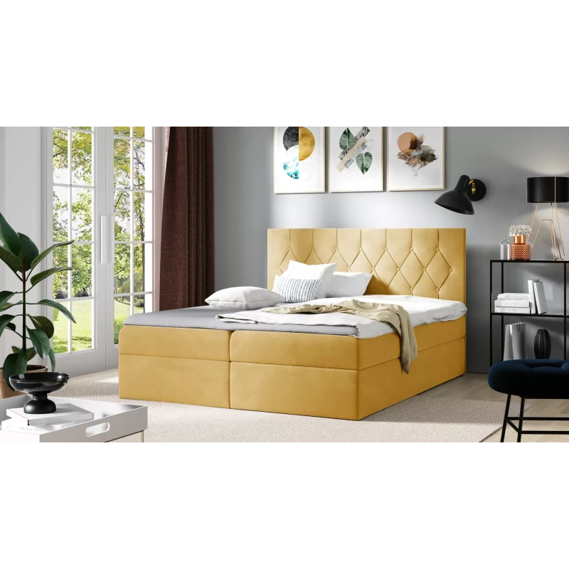 Posteľ boxspring TIBOR - 120x220, žltá + topper ZADARMO