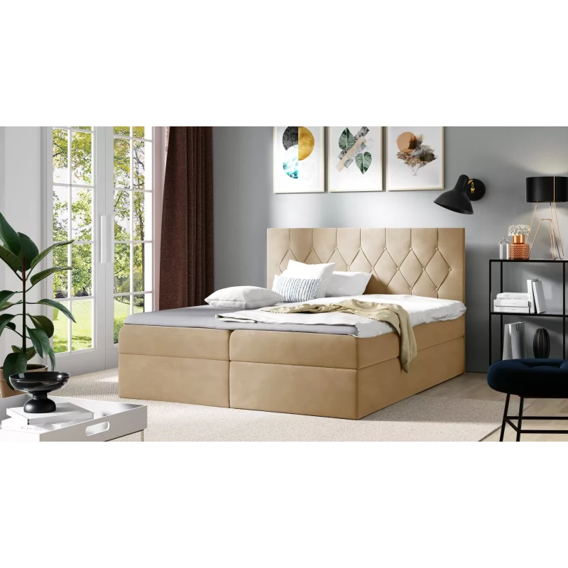 Posteľ boxspring TIBOR - 120x220, béžová + topper ZADARMO