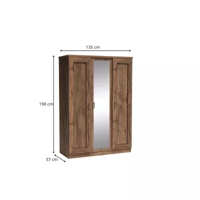 Šatníková skriňa so zrkadlom GIADA - šírka 135 cm, dub lefkas