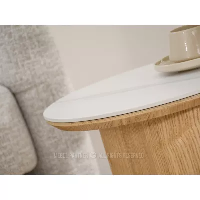 Okrúhly odkladací stolík NICANOR - biely mramor / dub