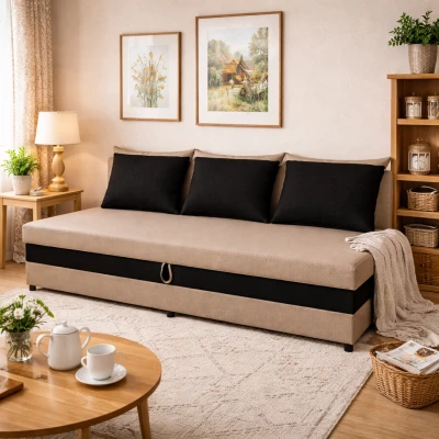Váľanda s úložným priestorom 80x200 VIONEST - béžová / čierna