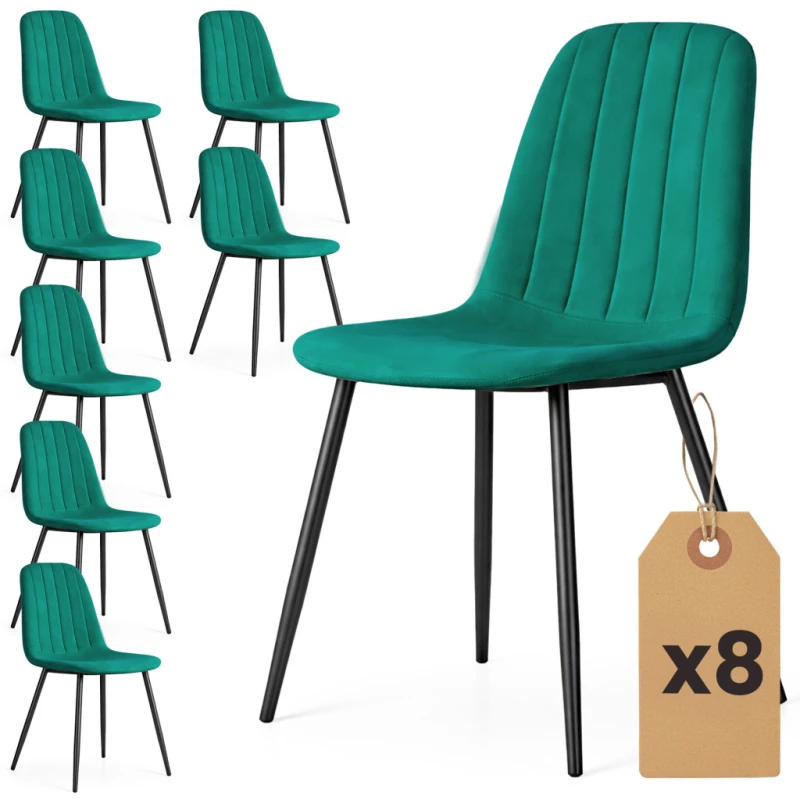 Set 8x prešívaná jedálenská stolička LIROLIA - fľaškovo zelená / čierna