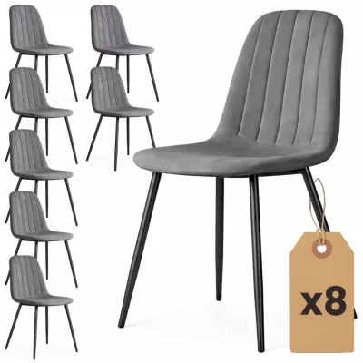 Set 8x prešívaná jedálenská stolička LIROLIA - tmavý grafit/čierna