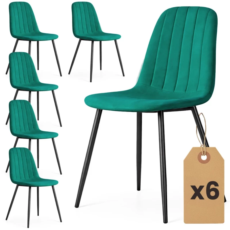 Set 6x prešívaná jedálenská stolička LIROLIA - fľaškovo zelená / čierna